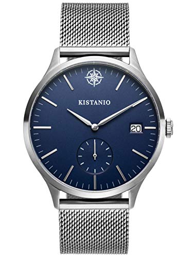 Kistanio Stratolis Herrenuhr mit Milanaiseband Analog Saphirglas Steel Blau Mesh STR-40-127 von Kistanio