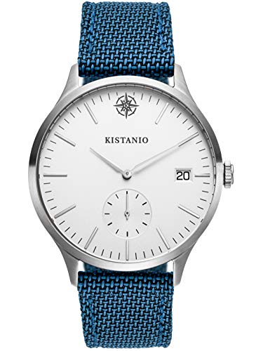 Kistanio Herrenuhr Stratolis Saphirglas Steel Silberfarben Blaues Canvas Lederband KIS-STR-40-059 von Kistanio