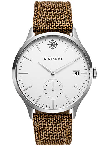 Kistanio Herrenuhr Stratolis Saphirglas Steel Silberfarben Bronze Canvas Lederband KIS-STR-40-060 von Kistanio