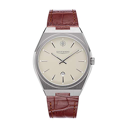 Kistanio Milano Herrenuhr mit Echtlederarmband 10ATM Saphirglas Creme Braun SI-CR-L-BR von Kistanio