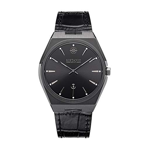 Kistanio Milano Herrenuhr mit Echtlederarmband 10ATM Saphirglas Gunmetal Schwarz GM-BK-L-BK von Kistanio