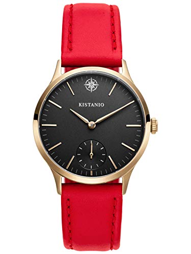 Kistanio Stratolia Damenuhr mit Lederarmband Analog Saphirglas Champagner Schwarz STR-31-032 von Kistanio