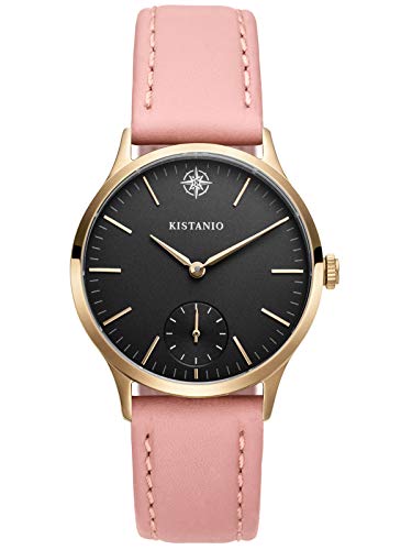 Kistanio Stratolia Damenuhr mit Lederarmband Analog Saphirglas Champagner Schwarz STR-31-033 von Kistanio