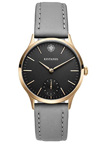 Kistanio Stratolia Damenuhr mit Lederarmband Analog Saphirglas Champagner Schwarz STR-31-098 von Kistanio