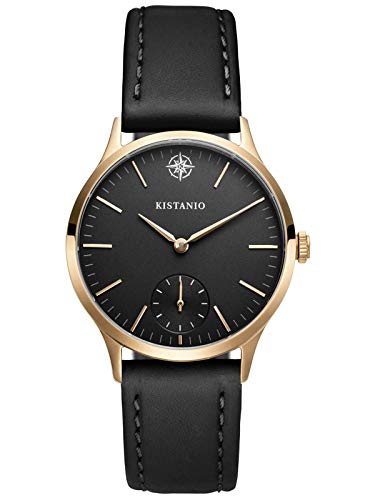 Kistanio Stratolia Damenuhr mit Lederarmband Analog Saphirglas Champagner Schwarz STR-31-111 von Kistanio