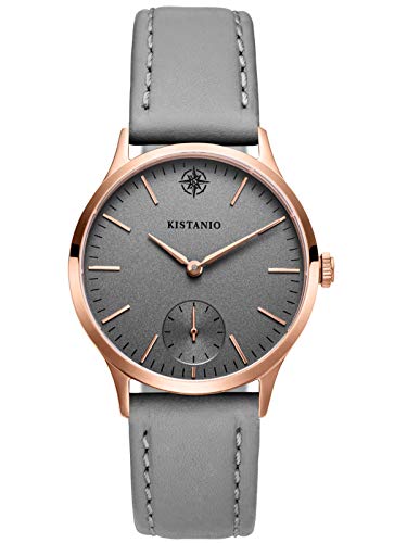 Kistanio Stratolia Damenuhr mit Lederarmband Analog Saphirglas Rose Grau STR-31-105 von Kistanio