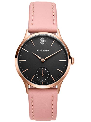 Kistanio Stratolia Damenuhr mit Lederarmband Analog Saphirglas Rose Schwarz STR-31-009 von Kistanio