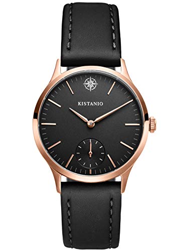 Kistanio Stratolia Damenuhr mit Lederarmband Analog Saphirglas Rosegoldfarben Schwarz STR-31-119 von Kistanio