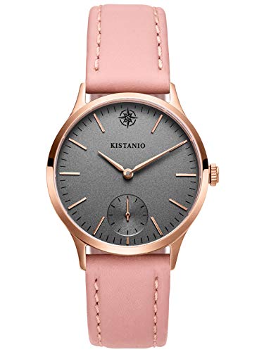 Kistanio Stratolia Damenuhr mit Lederarmband Analog Saphirglas Rose Silbergrau STR-31-015 von Kistanio