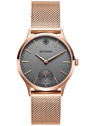 Kistanio Stratolia Damenuhr mit Meshband Analog Saphirglas Rose Grau STR-31-132 von Kistanio