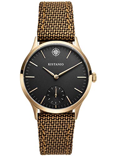 Kistanio Stratolia Damenuhr mit Lederarmband Analog Saphirglas Champagner Schwarz STR-31-035 von Kistanio