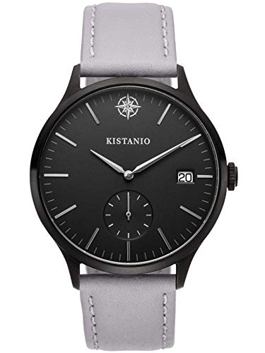 Kistanio Stratolis Herrenuhr mit Lederband Analog Saphirglas Black Schwarz STR-40-002 von Kistanio