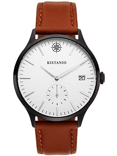 Kistanio Stratolis Herrenuhr mit Lederband Analog Saphirglas Black Silberfarben STR-40-098 von Kistanio