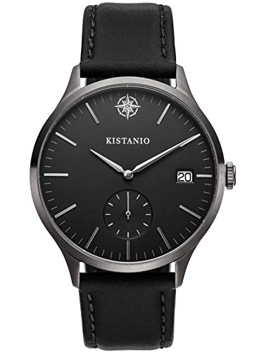 Kistanio Stratolis Herrenuhr mit Lederband Analog Saphirglas Gunmetal Schwarz STR-40-025 von Kistanio
