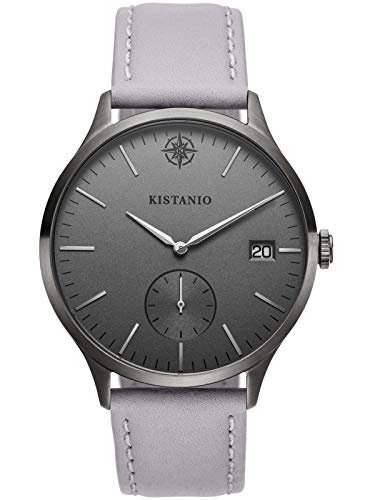 Kistanio Stratolis Herrenuhr mit Lederband Analog Saphirglas Gunmetal Silbergrau STR-40-038 von Kistanio
