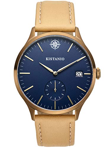 Kistanio Stratolis Herrenuhr mit Lederband Analog Saphirglas Khaki Blau STR-40-093 von Kistanio
