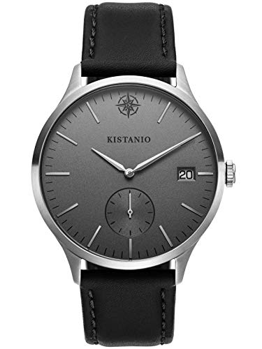Kistanio Stratolis Herrenuhr mit Lederband Analog Saphirglas Steel Silbergrau STR-40-061 von Kistanio