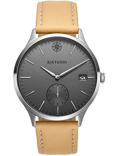 Kistanio Stratolis Herrenuhr mit Lederband Analog Saphirglas Steel Silbergrau STR-40-063 von Kistanio