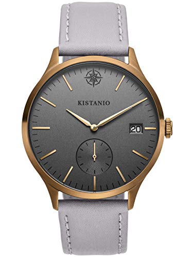 Kistanio Stratolis Herrenuhr mit Lederband Saphirglas Khaki Silbergrau STR-40-086 von Kistanio