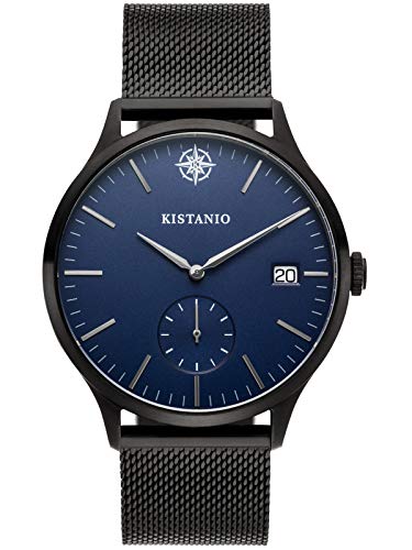 Kistanio Stratolis Herrenuhr mit Milanaiseband Analog Saphirglas Black Blau Mesh STR-40-115 von Kistanio