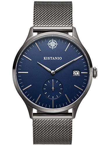 Kistanio Stratolis Herrenuhr mit Milanaiseband Analog Saphirglas Gunmetal Blau Mesh STR-40-119 von Kistanio