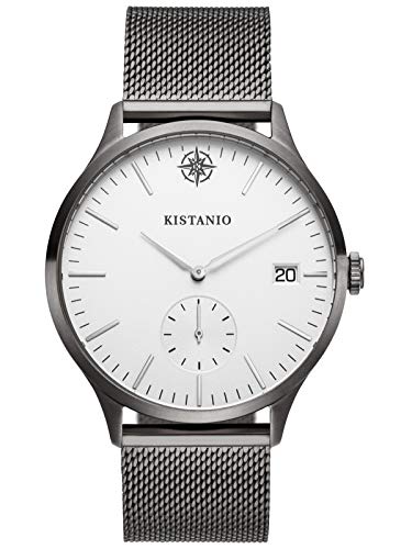 Kistanio Stratolis Herrenuhr mit Milanaiseband Analog Saphirglas Gunmetal Silber Mesh STR-40-120 von Kistanio