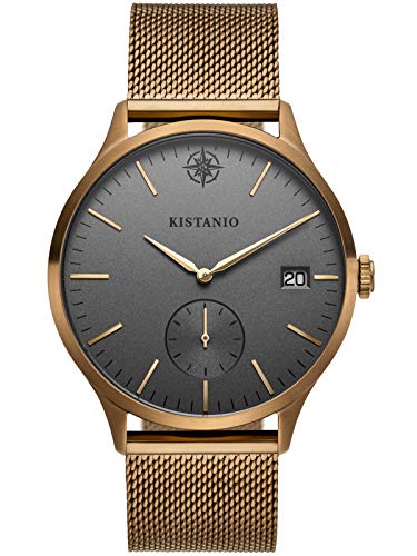 Kistanio Stratolis Herrenuhr mit Milanaiseband Analog Saphirglas Khaki Grau Mesh STR-40-122 von Kistanio