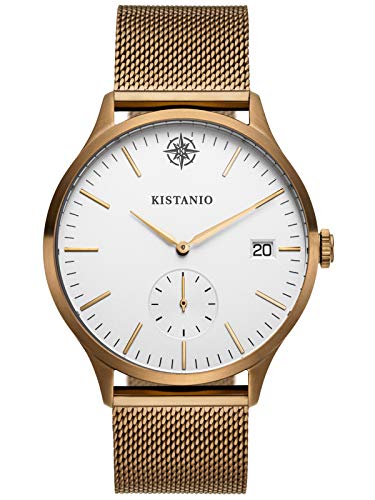 Kistanio Stratolis Herrenuhr mit Milanaiseband Analog Saphirglas Khaki Silber Mesh STR-40-124 von Kistanio