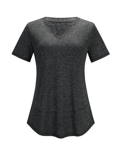 Kistore Gym Oberteil Damen Kurzarm V-Halsausschnitt Sommer Sport Oberteile Workout Shirt Oversized Atmungsaktiv XXL Schwarz von Kistore