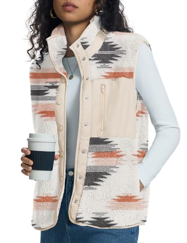 Kistore Mantel Damen Herbst Lässige Mode Ärmellos Daunenjacke Superweich Fleecejacke Herbstjacken Mantel(Geometrie,S) von Kistore