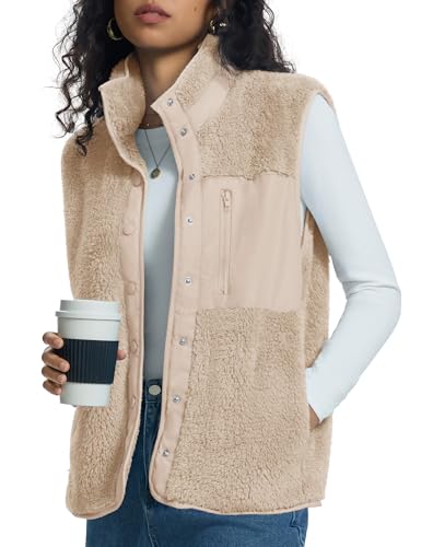 Kistore Weste Damen Herbst Ärmellos Outdoor Mantel Herbst Casual Leicht Lang Fleeceweste Kunstfell Teddyjacke Mit Taschen(Apricot,XL) von Kistore