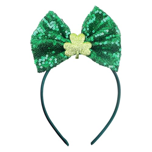 Kistreao St. Patrick's Day Schleifen-Stirnband, Glitzerklee-Haarbänder, grüne Pailletten, Kleeblatt-Kopfschmuck, niedliches Haar-Accessoire für Frauen und Mädchen, irische festliche Parade, von Kistreao
