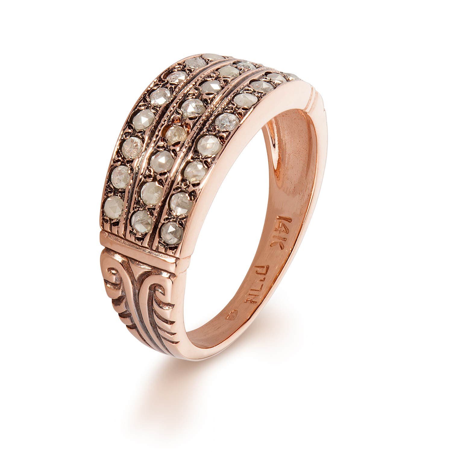 3 Reihen Diamant Verlobungsring - Rosen Schliff Ring Für Sie Handgemachter Ehering 14K Rose Gold von KisufimJewelry