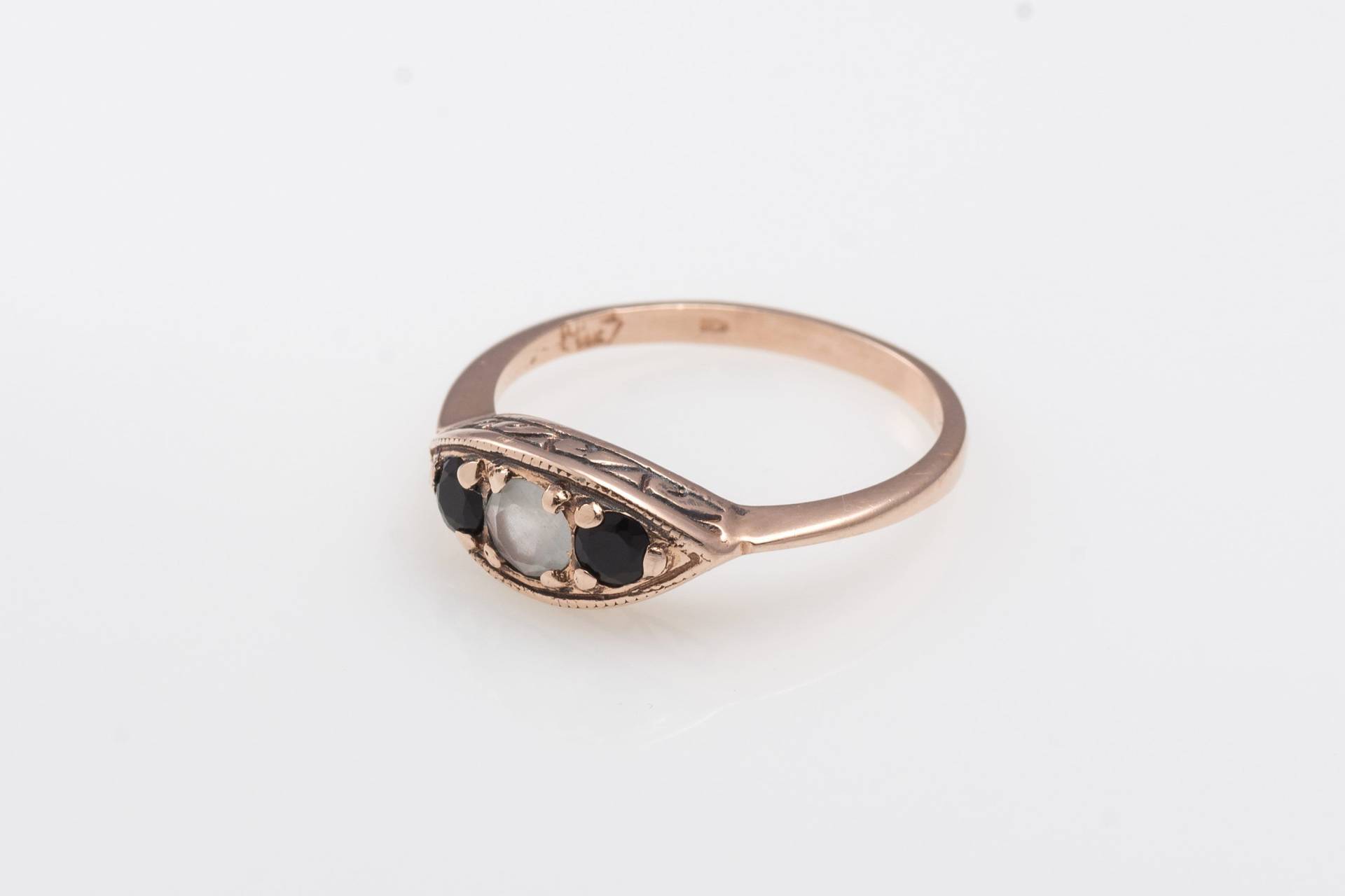 Aquamarin Und Onyx Zarter Ring - Art Deco März Geburtsstein Multi Edelstein Frauen Gold Rose von KisufimJewelry