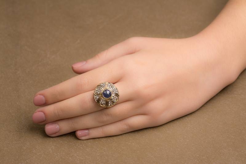Edelstein Blumen Ring Mit Saphir Und Diamant - Jubiläumsring Multi Stein Gold Blütenblatt Blauer Edelstein Blumen Ring Mit Saphir Und Diamant - Jubiläumsring Multi Stein Gold Blütenblatt Blauer von KisufimJewelry