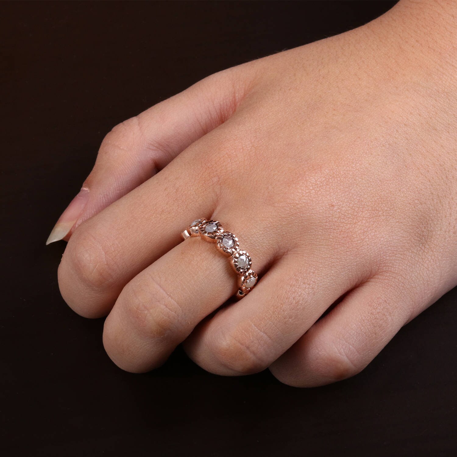 Eternity Diamant Ring - Rose Gold Perlen Band Ehering Organic von KisufimJewelry