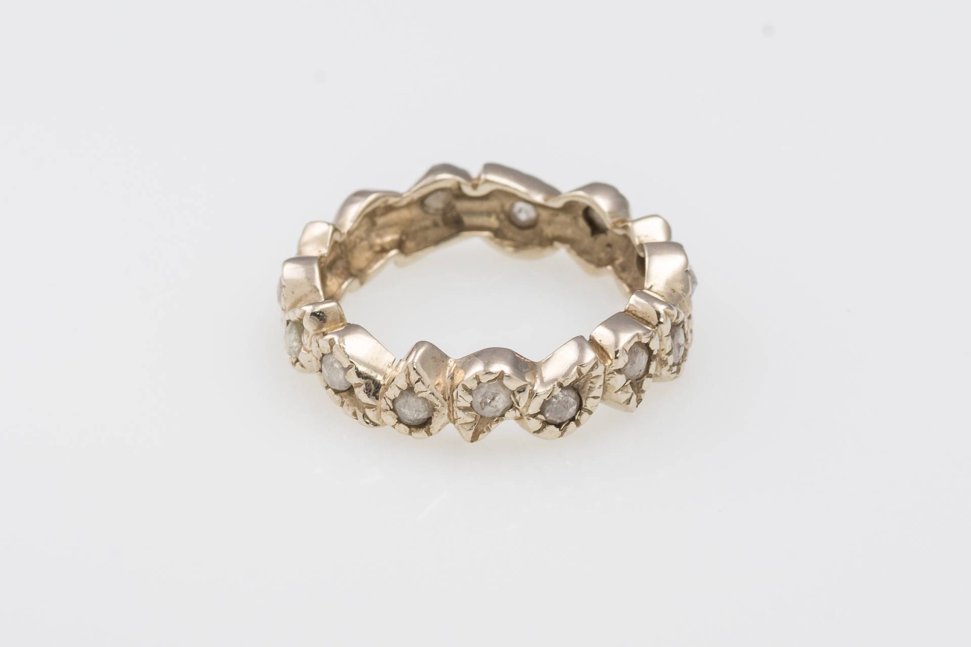 Grauer Diamant Eternity Gold Band - Ehering Blätter Vintage Stil Ring Verlobungsring Rosenschliff von KisufimJewelry