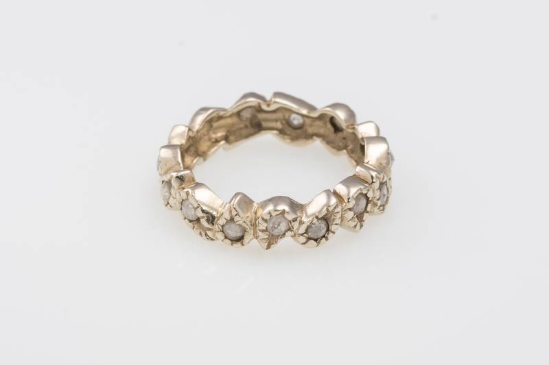 Grauer Diamant Eternity Gold Band - Ehering Blätter Vintage Stil Ring Verlobungsring Rosenschliff von KisufimJewelry