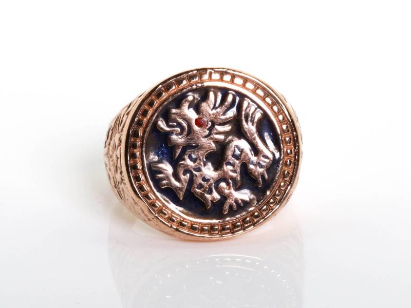 Gravierter Herrenring - Drachen Emaille Ring Unikat Runder Für Ihn Geschenk Gravur Unisex von KisufimJewelry