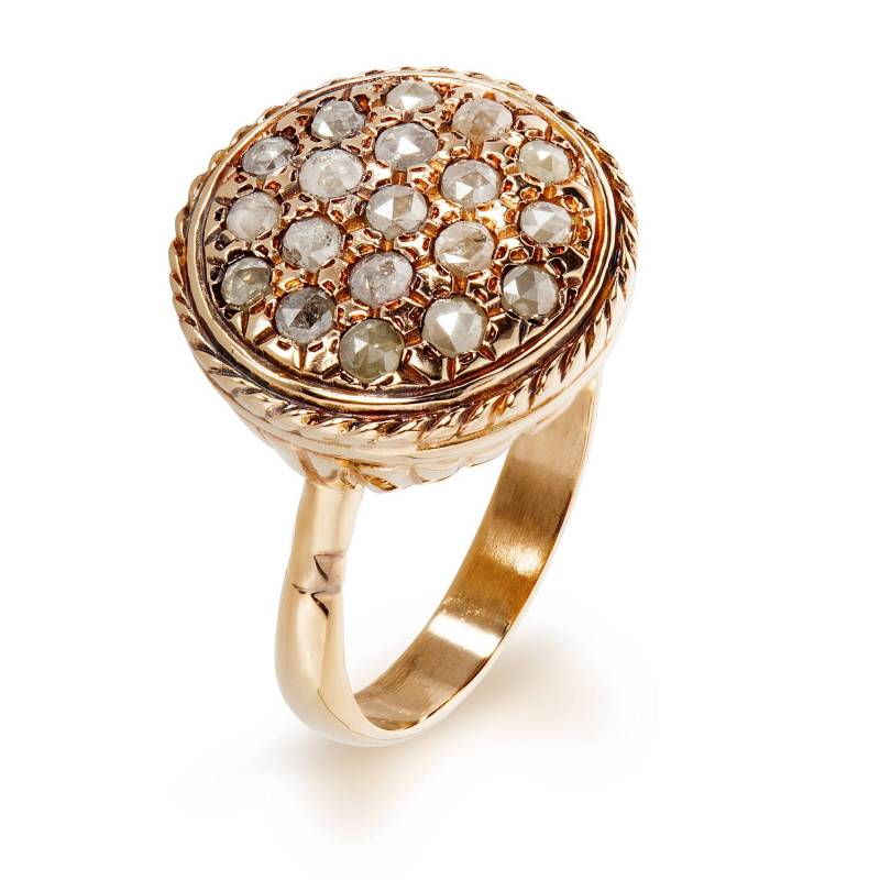 Handgefertigter Ring Mit Diamanten Im Rosenschliff Aus 14K Gelbgold. Vintage Inspirierte Handgemachte Kisufim Schmuck Signiert Von Ari Kasten von KisufimJewelry