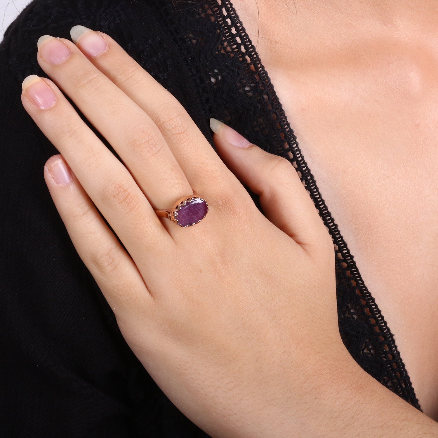 Ovaler Amethyst Marquise Ring - Gelbgold Edelstein Geburtsstein Für Sie Gold Mit Jahrestag von KisufimJewelry