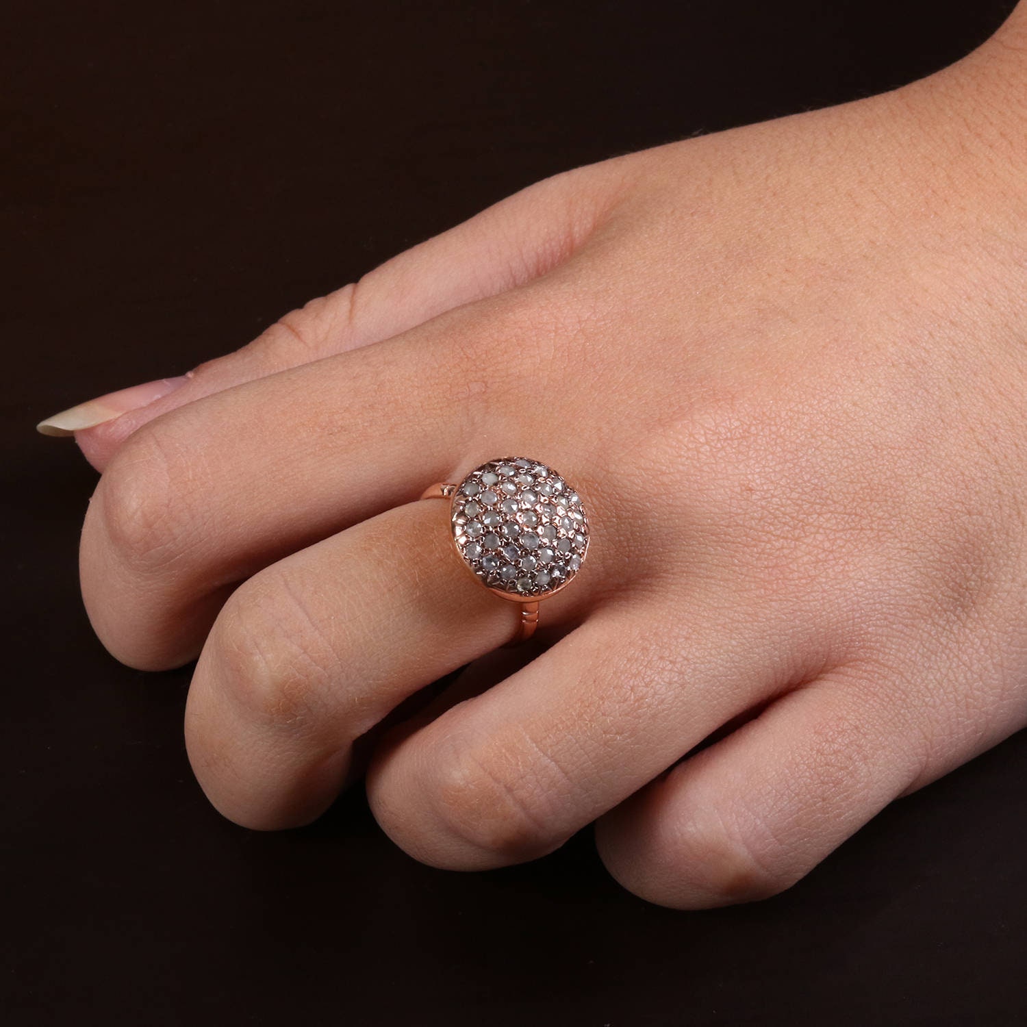 Pave Verlobungsring - Cocktail Vintage Diamant Ring Handgemachter Rose Gold Rosenschliff Diamanten von KisufimJewelry
