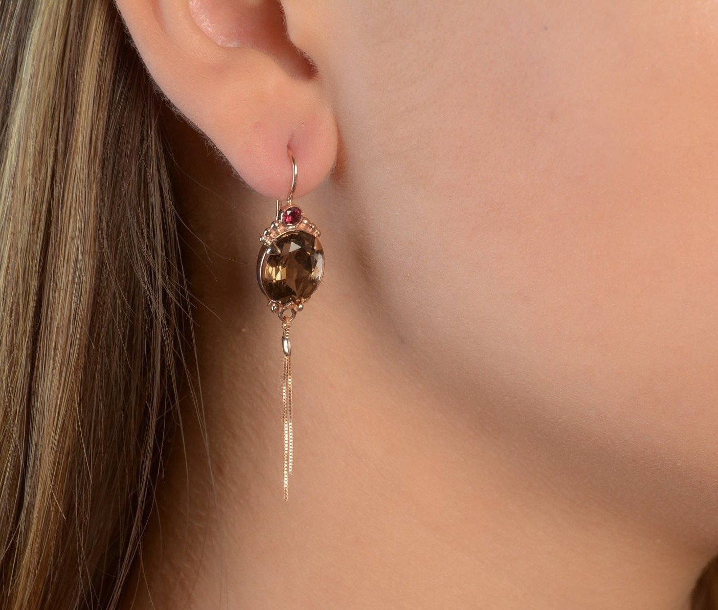 Quaste Gold Tropfen Ohrringe Mit Topas Und Granat - Rose Boho Geschenk Für Sie Lange von KisufimJewelry