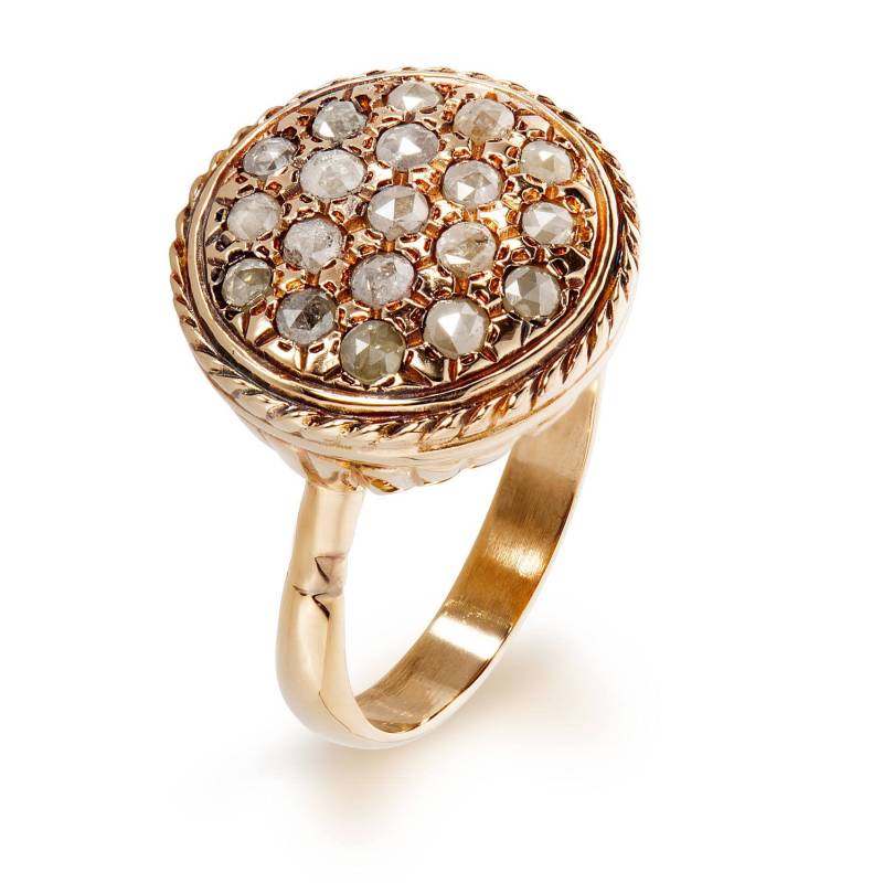 Rose Cut Diamanten Knopf Ring in 14K Gelbgold - Runder Rohdiamanten Gold Verlobungsring Hochzeit Diamant Vintage Inspiriert von KisufimJewelry