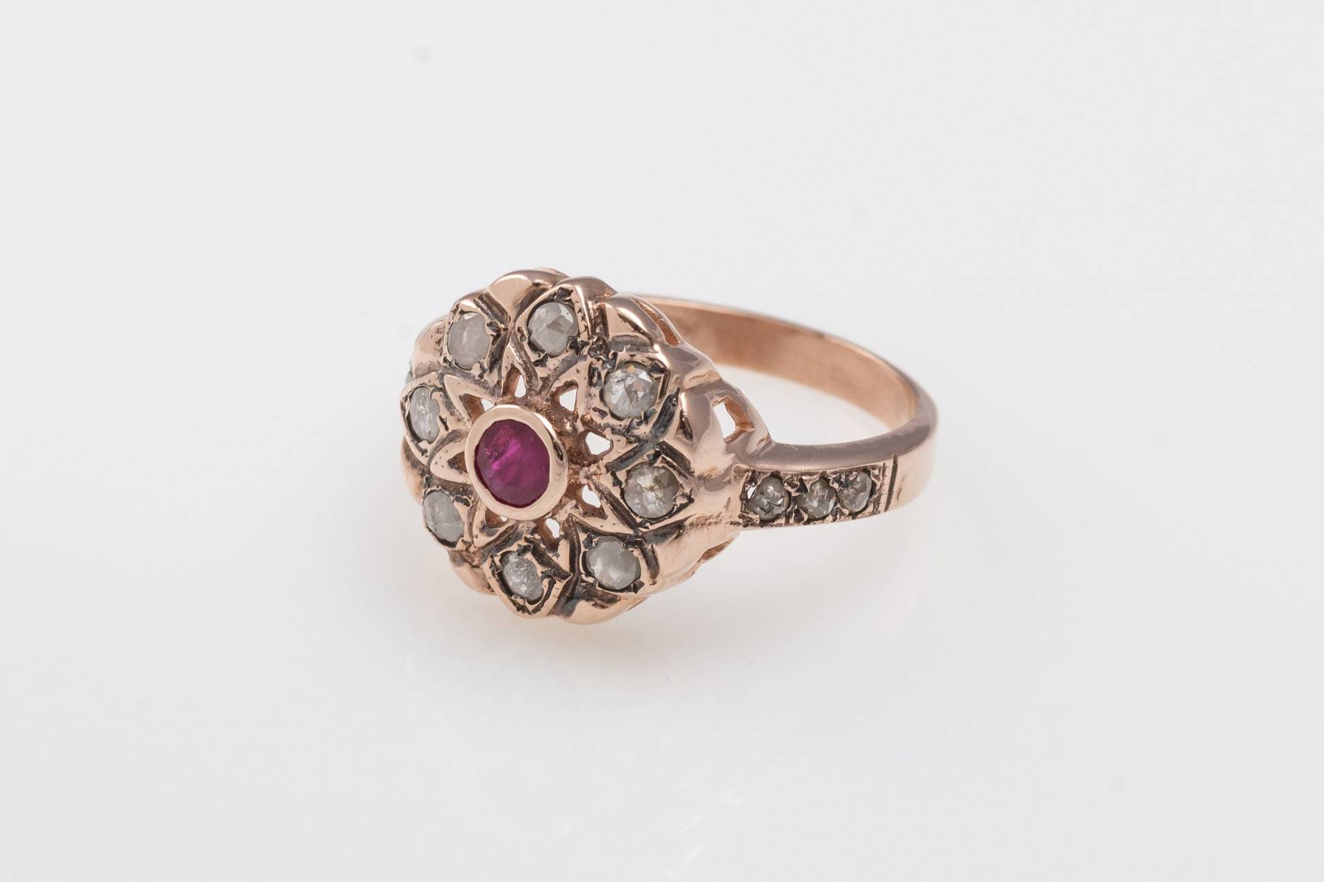 Rubin Und Rohdiamanten Mandala Blume Ring 14K Roségold - Gold Edelstein Floraler von KisufimJewelry
