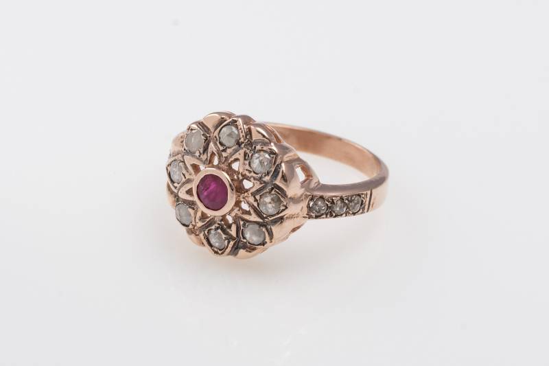 Rubin Und Rohdiamanten Mandala Blume Ring 14K Roségold - Gold Edelstein Floraler von KisufimJewelry