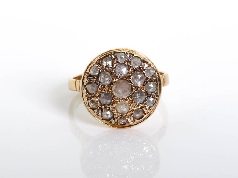 Runder Diamant Ring - Kreis Gold Handgemachter Verlobungsring Rosenschliff Diamanten Vintage Braut von KisufimJewelry