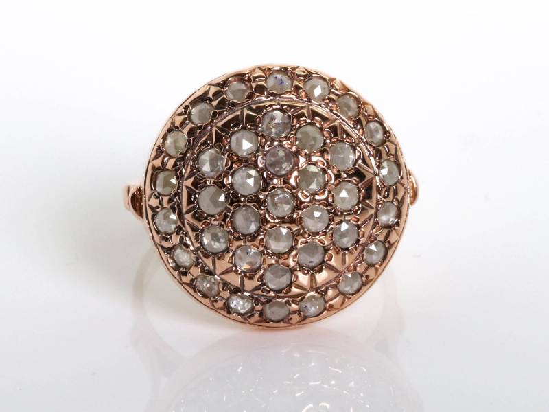 Runder Pave Cocktail Grau Diamanten Ring - Handgemachter Diamant Verlobungsring Rosenschliff Vintage Runder Pave Cocktail Grau Diamanten Ring - Handgemachter Diamant Verlobungsring Rosenschliff Vintage von KisufimJewelry
