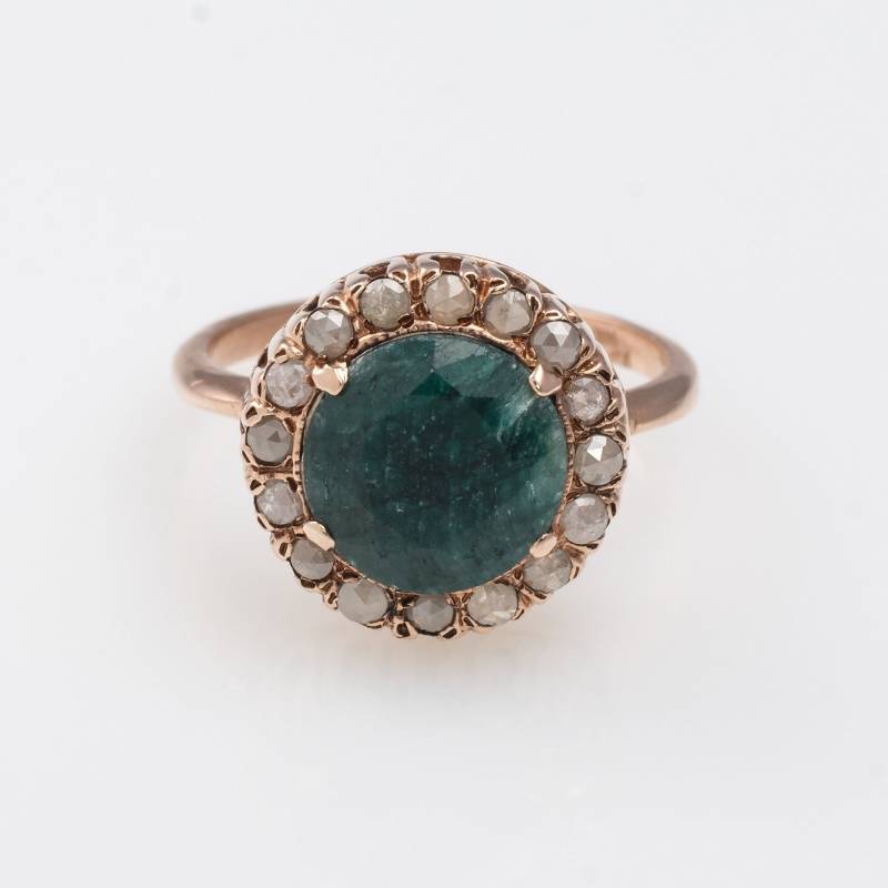 Runder Smaragd Und Diamanten Cocktail Ring - Edelstein Schmuck Rohdiamant Grauer Art Deco Runder Smaragd Und Diamanten Cocktail Ring - Edelstein Schmuck Rohdiamant Grauer Art Deco von KisufimJewelry