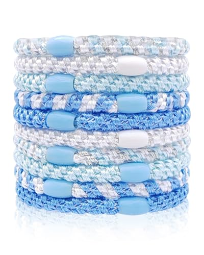 Kisvic Haargummis Mädchen, 10 Stück Haargummis Mehrfarbigen, Mode Elastische Haarbänder Zopfgummis Damen, Haargummi Armband für Dickes und Lockiges Haar, Hellblau von Kisvic
